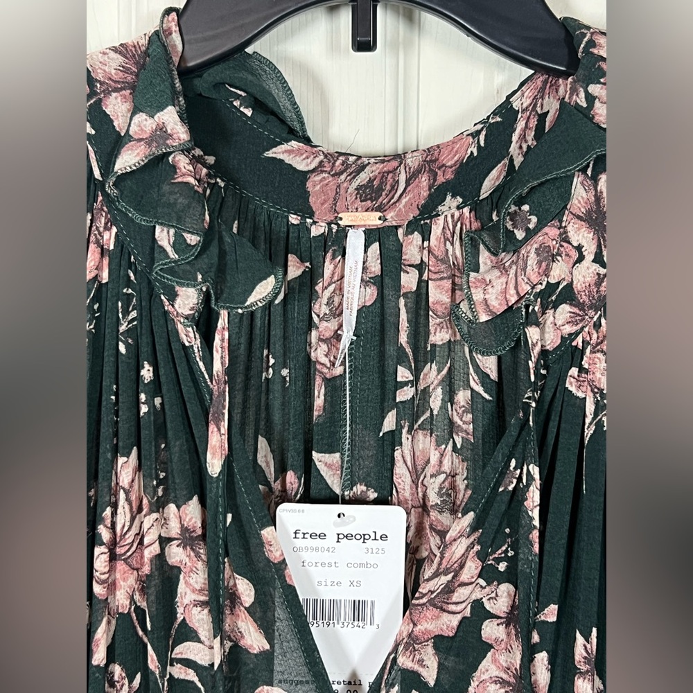 NWT Free People Feeling Groovy Maxi Dress, oversized Green and Pink Floral Dress - Picture 3 of 5